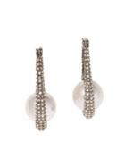 Vince Camuto Hematite, Glass Stone And Faux Pearl Pave Hoop Earrings