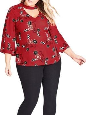 City Chic Plus Floral Cut-out Top