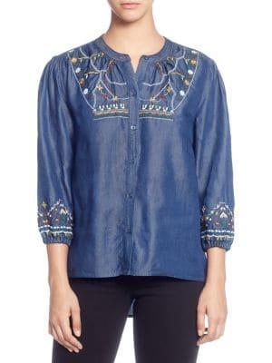 Catherine Catherine Malandrino Embroidered Button-down Blouse