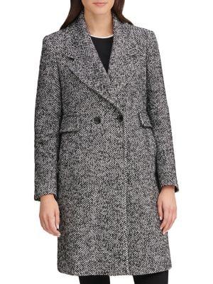 Karl Lagerfeld Paris Double Breasted Herringbone Reefer Coat