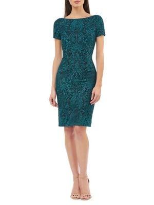Js Collections Floral Embroidered Cocktail Dress