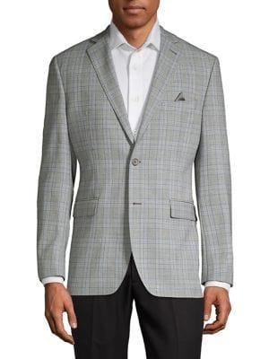 Black Brown Plaid Wool Button Sportcoat