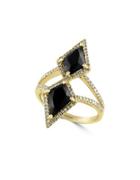 Effy Eclipse Onyx, Diamond And 14k Yellow Gold Geo Ring