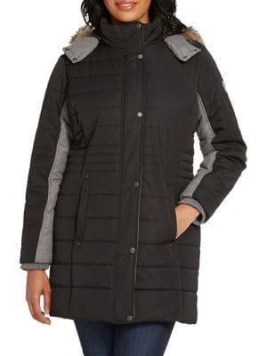 Weatherproof Plus Mixed-media Faux Fur-trimmed Hooded Jacket