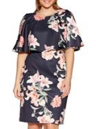 Quiz Curve Plus Floral-print Cape Sheath Dress