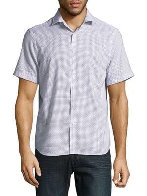 Black Brown Slim-fit Diamond-print Short-sleeve Shirt