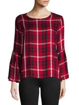 Design Lab Lurex Plaid Bell-sleeve Top