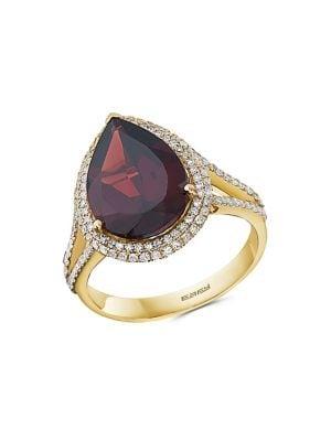Effy 14k Yellow Gold, Diamond & Garnet Solitaire Ring