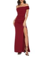 Quiz Off-the-shoulder Ruched Maxi Dress