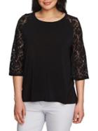 Chaus Graceful Blooms Lace-sleeve Mixed Media Top
