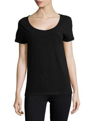 Lord & Taylor Petite Cotton Slub V-neck Roll Sleeve Tee