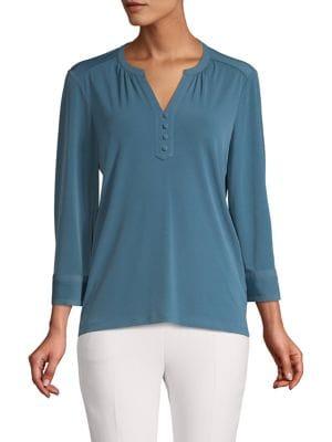 Karl Lagerfeld Paris Three-quarter Sleeve Splitneck Top
