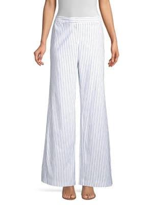 Donna Karan Wide Leg Striped Cotton Pants