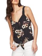 1.state Floral Buttoned Tie-front Top