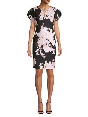 Calvin Klein Floral Slit-sleeve Sheath Dress