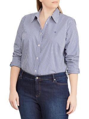 Lauren Ralph Lauren Plus Striped Cotton Relaxed-fit Shirt