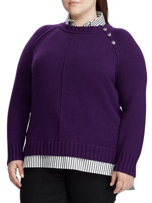 Lauren Ralph Lauren Plus Buttoned Cotton-blend Twofer Sweater