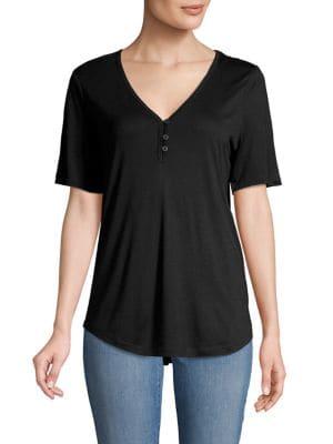 Lord And Taylor Separates Curved-hem Short-sleeve Henley