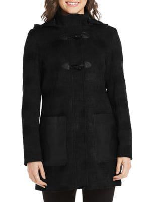 Weatherproof Plaid Faux Leather-trimmed Hooded Toggle Coat