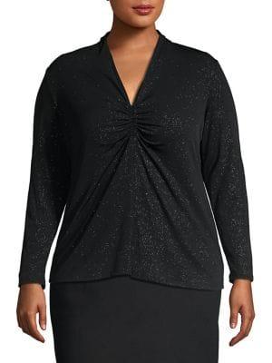 Vince Camuto Plus Ruched V-neck Dotted Top