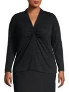 Vince Camuto Plus Ruched V-neck Dotted Top