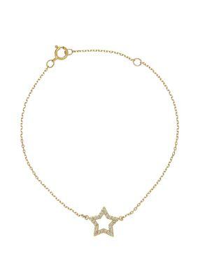 Lord & Taylor Diamond And 14k Yellow Gold Star Charm Bracelet
