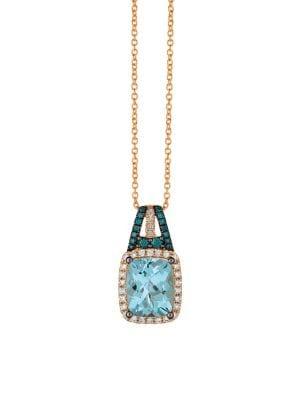Le Vian Exotics 14k Strawberry Gold, Sea Blue Aquamarine, Blueberry Diamonds & Vanilla Diamonds Pendant Necklace