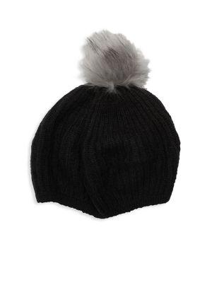 Lord & Taylor Faux Fur Pom Knit Beanie