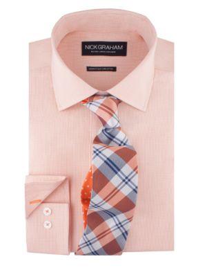 Nick Graham Micro Check Dress Shirt And Silk Tie Set