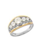 Lord & Taylor Freshwater Pearl, 14k Yellow Gold And Sterling Silver Ring