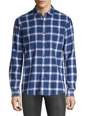Black Brown Plaid Twill Button-down Shirt