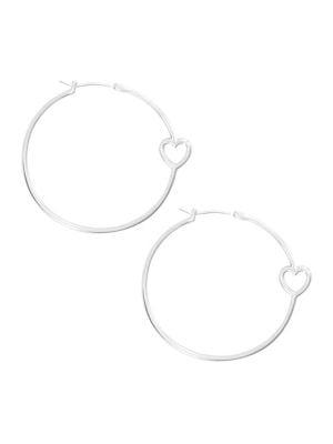 Lucky Brand Silvertone Heart Hoop Earrings