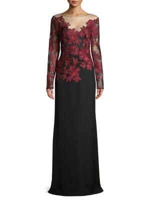 Tadashi Shoji Floral Mesh Evening Gown