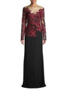 Tadashi Shoji Floral Mesh Evening Gown