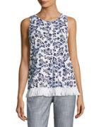 Lord & Taylor Printed Fringe Trim Shell