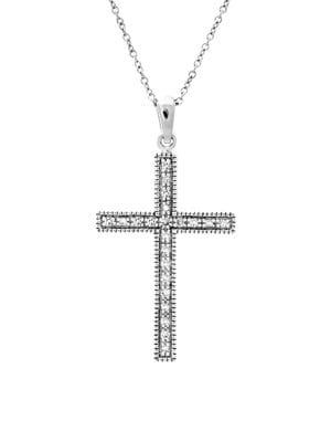 Lord & Taylor Sterling Silver And Diamond Cross Pendant Necklace