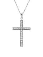 Lord & Taylor Sterling Silver And Diamond Cross Pendant Necklace