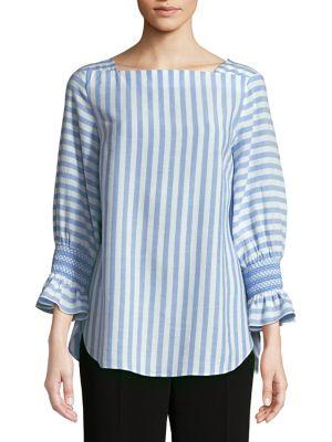 Jones New York Striped Smocked-sleeve Tunic