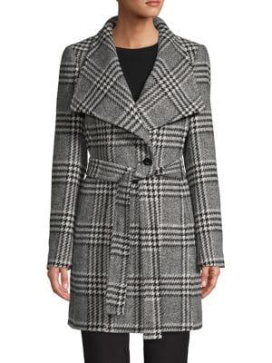 Calvin Klein Plaid Wool-blend Wrap Coat