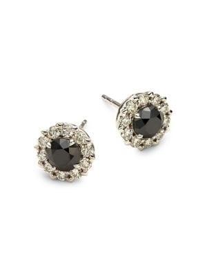 Effy 14k White Gold, 1.18 Tcw Diamond And Black Diamond Stud Earrings