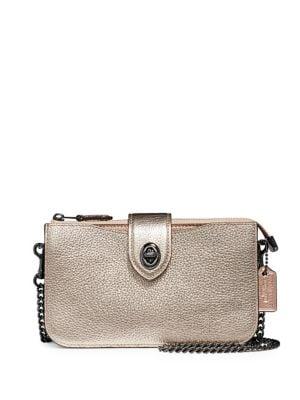 Coach Metallic Leather Turnlock Crossbody Bag