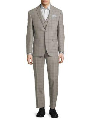 Tallia Orange Three-piece Grid-print Wool Suit