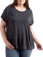 Lucky Brand Plus Plus Embroidered Flower Cotton Tee