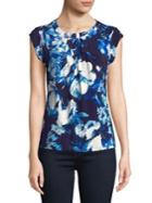 Karl Lagerfeld Paris Floral Cap Sleeve Blouse