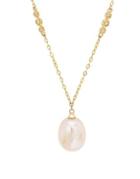 Lord & Taylor 9-9.5mm White Oval Freshwater Pearl, Diamond And 14k Yellow Gold Pendant Necklace