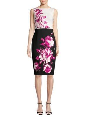 Gabby Skye Floral Colorblock Sheath Dress