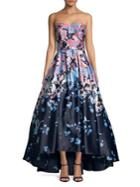Betsy & Adam Printed Hi-lo Ball Gown