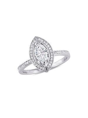 Sonatina 14k White Gold, Marquise And Round Diamond Floating Halo Engagement Ring