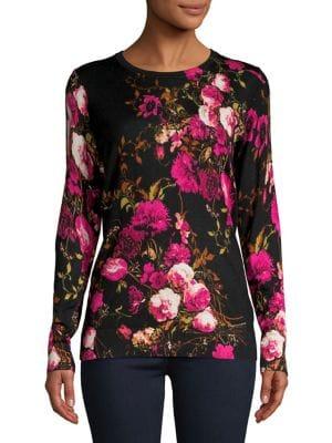Lord & Taylor Petite Long-sleeve Floral Merino Wool Sweater