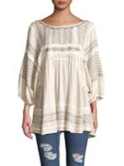 Free People Embroidered Three-quarter Top